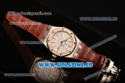 Audemars Piguet Royal Oak 39MM Miyota 9015 Automatic Steel Case with White Dial Brown Leather Strap and Stick Markers (BP)