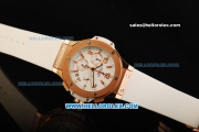 Hublot Big Bang Chronograph Miyota Quartz Movement Gold Case with White Dial Small Calendar and White Rubber Strap