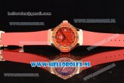 Hublot Big Bang Tutti Japanese Miyota Quartz Rose Gold Case with Red Dial Stick Markers and Red Rubber Strap