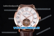 Jaeger-LECoultre Master Grande Tourbillon Swiss Tourbillon Automatic Rose Gold Case with White Dial and Brown Leather Strap (FT)