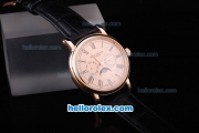 Patek Philippe Automatic Rose Gold Case and Dial with Black Marking and Leather Strap