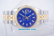 Rolex Datejust Oyster Perpetual Automatic Gold Bezel with Blue Dial and Linear Marking-Small Calendar