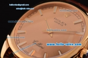 Rolex Cellini Danaos Swiss Quartz Yellow Gold Case with Brown Leather Strap Gold Dial Stick Markers