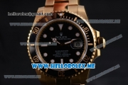 Rolex Submariner Clone Rolex 3135 Automatic Yellow Gold Case/Bracelet with Black Dial and Dot Markers - 1:1 Original (BP)