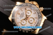 Rolex Daytona Chrono Swiss Valjoux 7750 Automatic Yellow Gold Case with Ceramic Bezel Rubber Strap and White Dial - Stick Markers (BP)