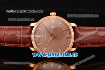 BlancPain Villeret Ultraplate Remontage Automatique Miyota 9015 Automatic Rose Gold Case with Brown Dial and Stick Markers