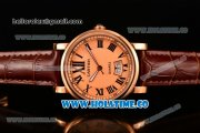 Cartier Rotonde De Miyota Quartz Rose Gold Case with Brown Leather Strap and Rose Gold Dial - Roman Numeral Markers