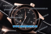 Omega Seamaster 300 Master Co-Axial Clone 8400 Automatic Rose Gold Case with Black Dial Stick/Arabic Numeral Markers and Black Leather Strap (YF)