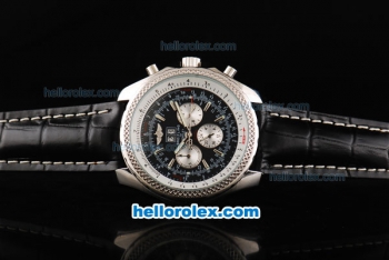 Breitling for Bentley Automatic Movement Steel Case with Black Dial and Silver Stick Markers-Black Leather Strap