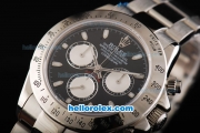 Rolex Daytona Oyster Perpetual Swiss Valjoux 7750 Automatic Movement Full Steel with Black Dial and White Subdials - Stick Markers