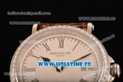 Patek Philippe Calatrava Miyota Quartz Steel Case with White Dial and Roman Numeral Markers - Diamonds Bezel