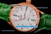 Rolex Cellini Time Asia 2813 Automatic Rose Gold Case with White Dial Green Leather Strap and Stick/Roman Numeral Markers