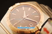 Omega Constellation Co-Axial Swiss ETA 2824 Automatic Steel Case with Rose Gold Bezel and Brown Dial-Two Tone Bracelet