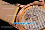 Blancpain Women Ultraplate Miyota 9015 Automatic Rose Gold Case with Diamonds Bezel MOP Dial and Yellow Leather Strap (G5)