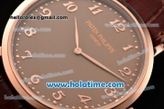 Patek Philippe Calatrava Miyota OS2035 Quartz Rose Gold Case with Brown Dial and Arabic Numeral Markers