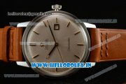 Omega Seamaster Citizen Automatic Movement Steel Case White Dial With Stick Markers Brown Leather Strap