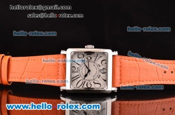 Franck Muller Master Square Swiss Quartz Steel Case with White Dial Numeral Marekrs and Orange Leather Strap