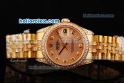 Rolex Datejust Automatic Movement Golden Case with Orange Dial and Diamond Bezel
