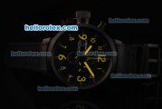 U-BOAT Italo Fontana Chronograph Miyota Quartz Movement PVD Case with Black Dial and Yellow Numeral Marker-Black Leather Strap