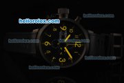 U-BOAT Italo Fontana Chronograph Miyota Quartz Movement PVD Case with Black Dial and Yellow Numeral Marker-Black Leather Strap U-BOAT Italo Fontana Chronograph Miyota Quartz Movement PVD Case with Black Dial and Yellow Numeral Marker-Black Leather Strap
