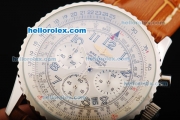 Breitling Navitimer Chronograph Quartz Movement Silver Case with White Dial and Brown Leather Strap