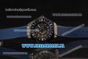 Hublot Big Bang Unico GMT Asia Auto PVD Case with Skeleton Dial and Blue Rubber Strap