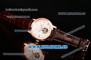 Vacheron Constantin Patrimony Tourbillon Swiss ETA 2824 Automatic Rose Gold Case with Stick Markers Brown Leather Strap and White Dial