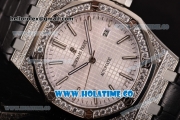 Audemars Piguet Royal Oak 41MM Miyota 9015 Automatic Steel/Diamonds Case with Diamonds Bezel White Dial and Stick Markers (EF)