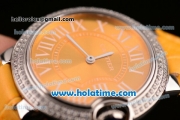 Cartier Ballon Bleu Swiss Quartz Stainless Steel Case with Yellow Leather Strap Diamond Bezel and Yellow Dial