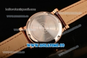 Cartier Rotonde De Miyota Quartz Rose Gold Case with Brown Leather Strap and Rose Gold Dial - Roman Numeral Markers