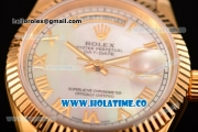 Rolex Day-Date Asia 2813/Swiss ETA 2836/Clone Rolex 3135 Automatic Yellow Gold Case with White MOP Dial and Roman Numeral Markers (BP)