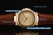 Patek Philippe Nautilus Swiss ETA 2824 Automatic Steel Case with White Dial and Brown Leather Strap
