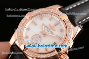 Breitling Galactic 36 Miyota Quartz Rose Gold Case with Black Leather Bracelet White Dial and Diamond Bezel