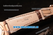 Patek Philippe Master Swiss Tourbillon Manual Winding Rose Gold Case White Dial Stick Markers With Rose Gold Bezel Brown Leahter Strap