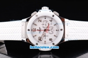 Hublot Big Bang Chronograph Quartz Movement White Ceramic Bezel with White Dial and Silver Number Marking-White Rubber Strap