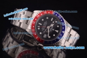 Rolex GMT Master Vintage Swiss ETA 2836 Automatic Blue/Red Bezel with Black Dial and Steel Bracelet