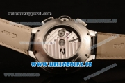 Cartier Ballon Bleu De Chrono Swiss Valjoux 7750 Automatic Steel Case with White Dial Roman Numeral Markers and Genuine Leather Strap