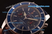 Breitling Superocean Swiss Valjoux 7750 Automatic Steel Case with Blue Dial and Blue Leather Strap