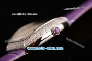 Franck Muller Heart Swiss Quartz Steel Case with Purple Leather Strap Diamond Bezel and White Dial - ETA Coating