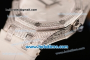 Audemars Piguet Royal Oak Ladies Swiss Quartz Steel/Diamond Case with White Leather Bracelet and White Dial - 1:1 Original