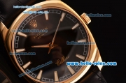 Rolex Cellini Danaos Swiss Quartz Yellow Gold Case with Black Leather Strap Black Dial Stick Markers