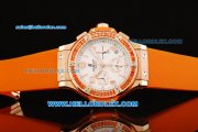 Hublot Big Bang Chronograph Swiss Quartz Movement Rose Gold Case with Orange Diamond Bezel and Orange Rubber Strap-Lady Model