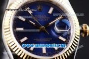 Rolex Datejust Clone Rolex 3135 Automatic Two Tone Case/Bracelet with Blue Dial and Stick Markers (BP)