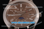 Patek Philippe Grand Complications Perpetual Calendar Miyota Quartz Steel Case with Brown Dial and White Roman Numeral Markers