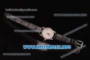 Omega De Ville Prestige Miyota Quartz Steel Case with White MOP Dial Diamonds Bezel and Black Leather Strap