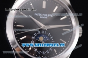 Patek Philippe Complications Miyota 9015 Automatic Steel Case with Black Dial Stick Markers and Black Leather Strap