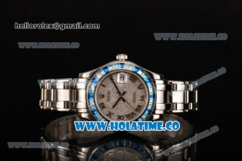 Rolex Datejust Pearlmaster Asia 2813 Automatic Steel Case/Bracelet with Blue Diamonds Bezel Roman Numeral Markers and Diamonds Dial (BP)