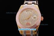 Rolex Day-Date Automatic Movement Rose Gold&Diamond Bezel with Full Diamond Dial