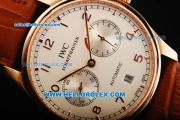 IWC Portuguese Automatic Movement Rose Gold Case with White Dial and Brown Leather Strap