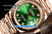 Rolex Datejust Swiss ETA 2671 Automatic Rose Gold Case with Green Dial Diamonds Markers and Rose Gold Bracelet (BP)